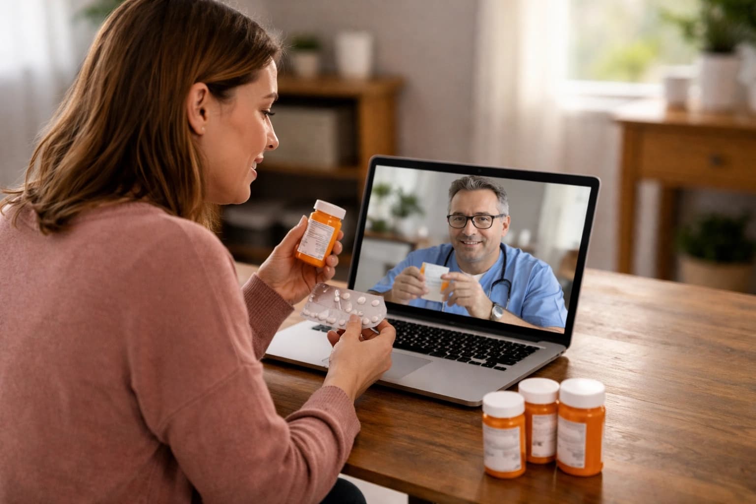 Woman reviewing medication with a clinician